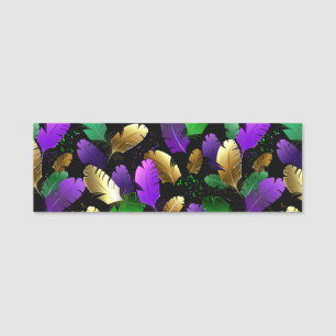 Sömlöst mönster med Mardi Gras-fjädrar Namnbricka