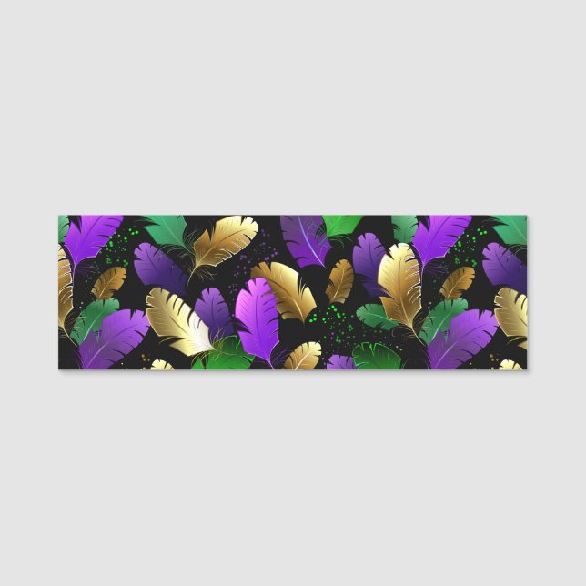 Sömlöst mönster med Mardi Gras-fjädrar Namnbricka (Framsida)