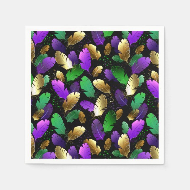 Sömlöst mönster med Mardi Gras-fjädrar Pappersservett (Framsidan)
