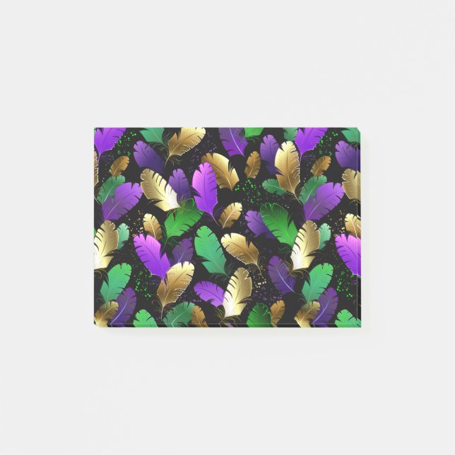 Sömlöst mönster med Mardi Gras-fjädrar Post-it Block (Framsida)