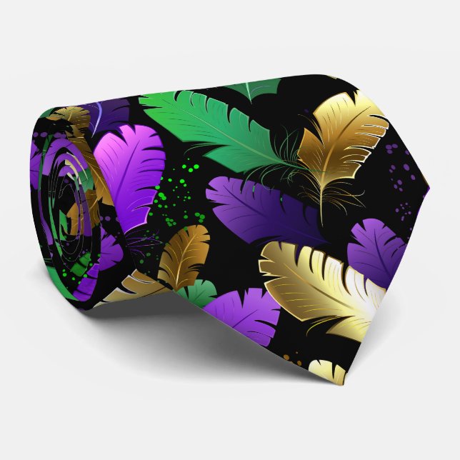 Sömlöst mönster med Mardi Gras-fjädrar Slips (Rullad)