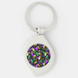 Sömlöst mönster med Mardi Gras-fjädrar Swirl Silverfärgad Nyckelring