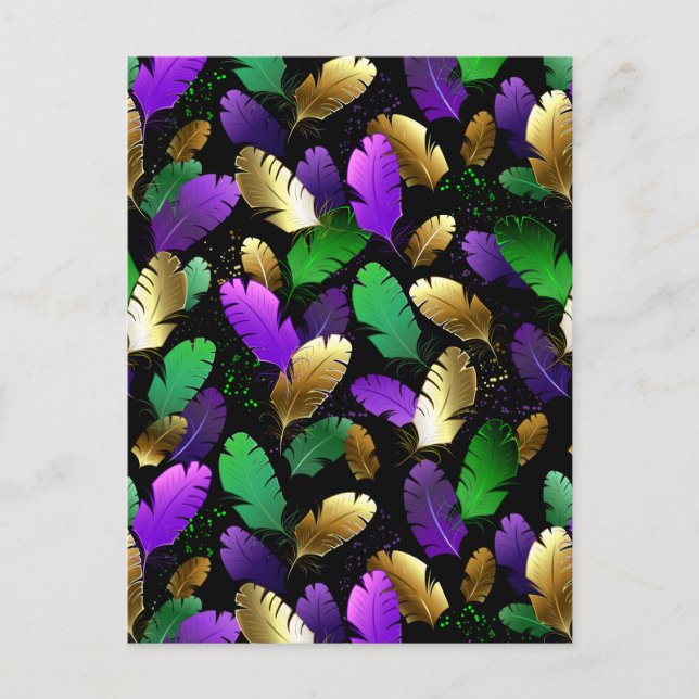 Sömlöst mönster med Mardi Gras-fjädrar Vykort (Framsida)