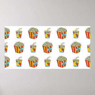 Sömlöst mönster med mat för att titta på mov poster