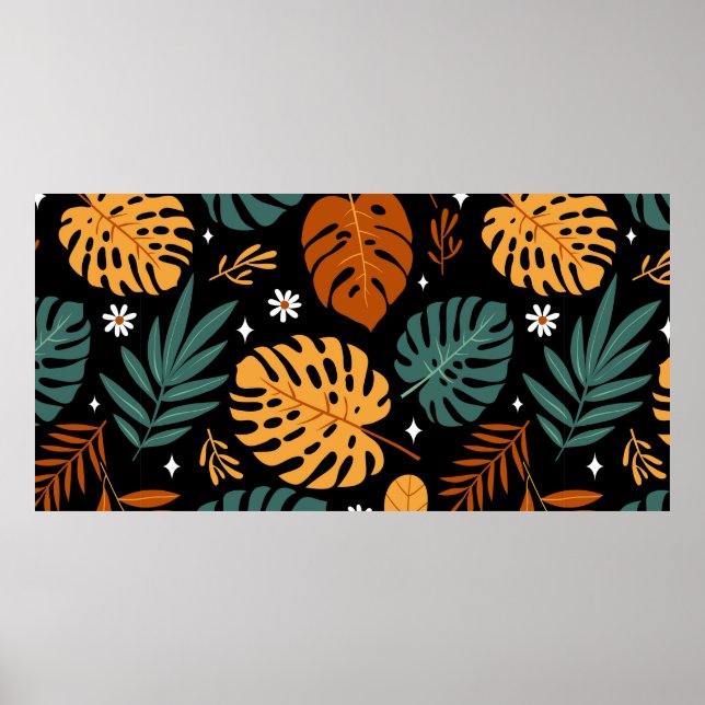 Sömlöst mönster med olika tropiska löv och poster (Framsidan)