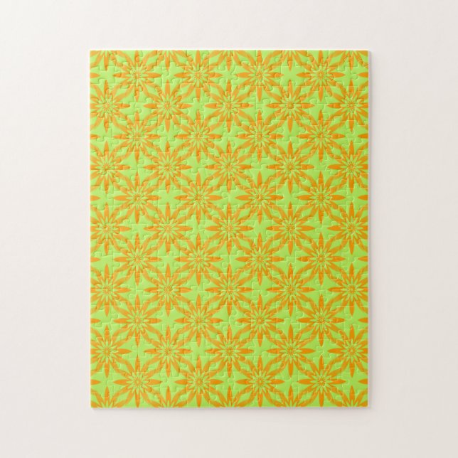 Sömlöst mönster med orange gröna blommor pussel (Vertikal)