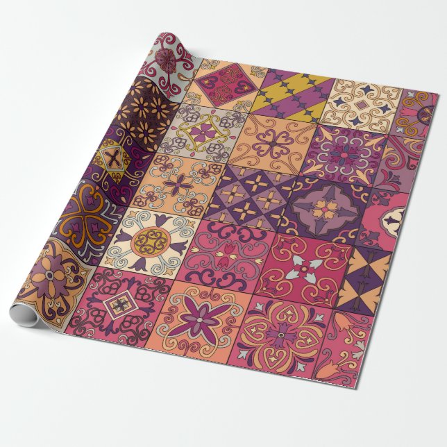 Sömlöst mönster med portugisiska plattor i talaver presentpapper (Utrullad)