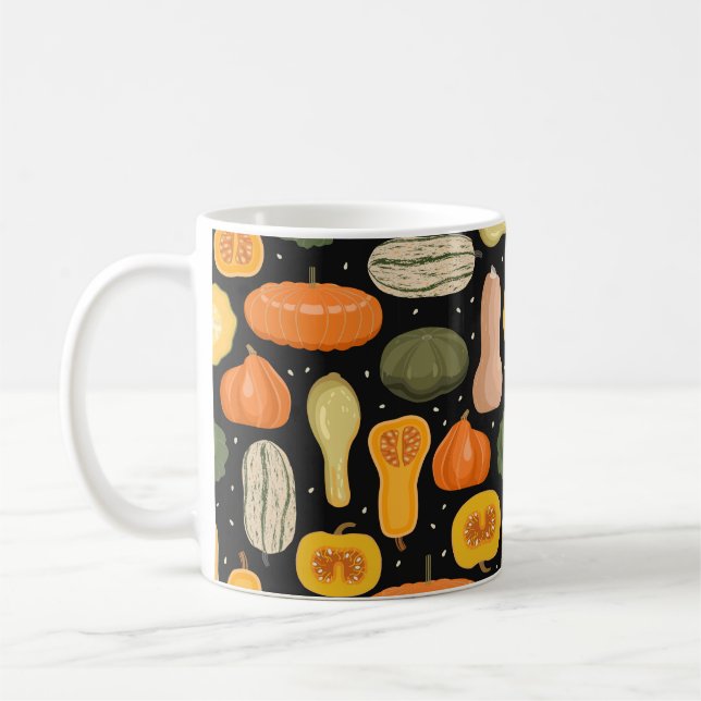 Sömlöst mönster med pumpnings- och squashsorter kaffemugg (Vänster)