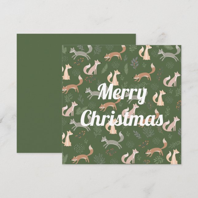 Sömlöst mönster med räv, vintergrenar och blad kort (Fram/baksida)