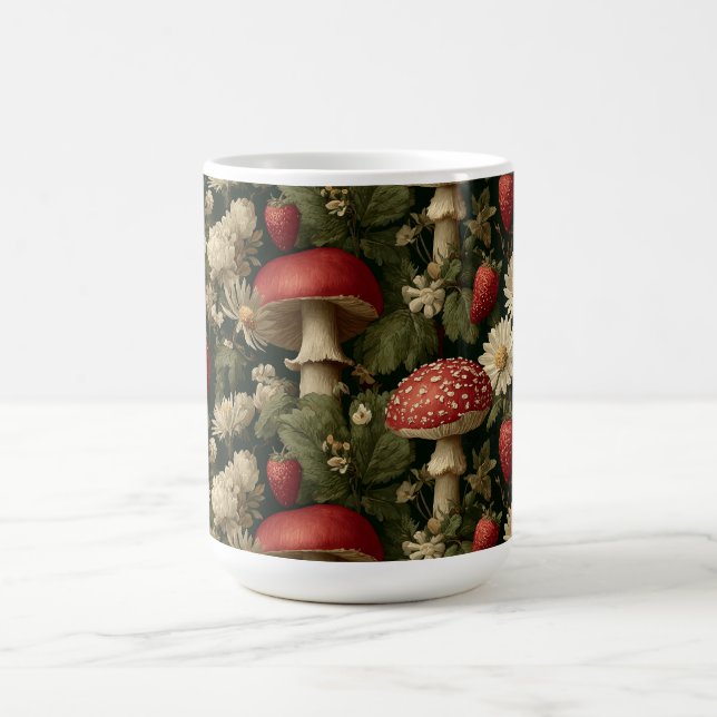 Sömlöst mönster med röd flugsvamp och blommor kaffemugg (Center)
