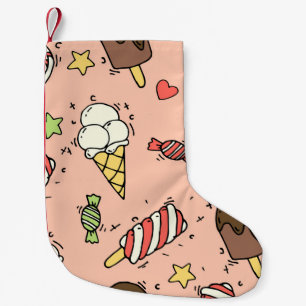 Sömlöst mönster med söt glass och lippor liten julstrumpa