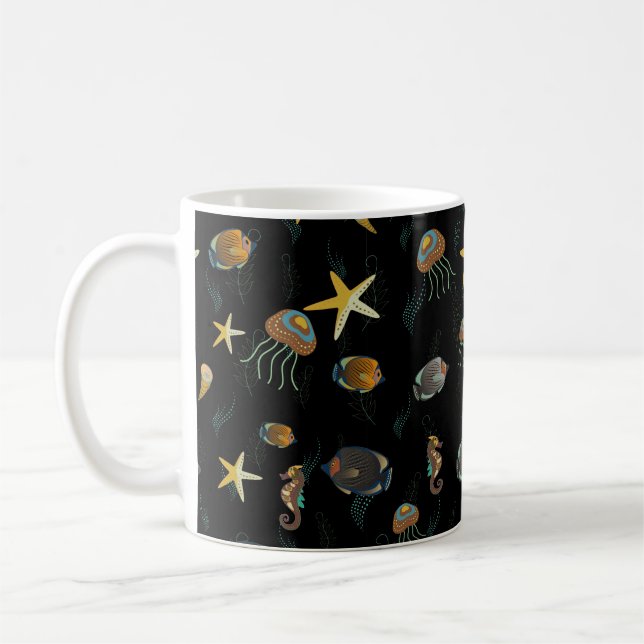 Sömlöst mönster med söta dekorativa fiskar kaffemugg (Vänster)