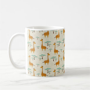 Sömlöst mönster med söta giraffer och träd, Vin Kaffemugg