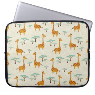 Sömlöst mönster med söta giraffer och träd, Vin Laptop Fodral