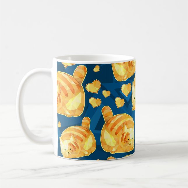 Sömlöst mönster med söta polygonkatter av tecknad. kaffemugg (Vänster)