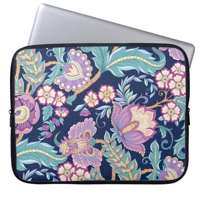 Sömlöst mönster med stiliserade prydnadsblommor laptop fodral (Framsidan)