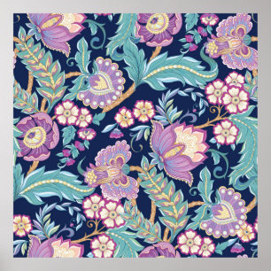 Sömlöst mönster med stiliserade prydnadsblommor poster