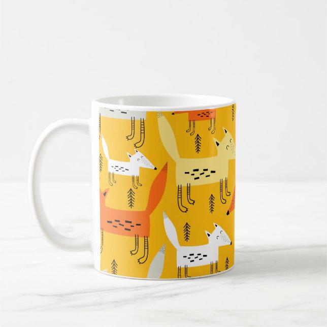 Sömlöst mönster med tecknad rävar, dekan inslag kaffemugg (Vänster)