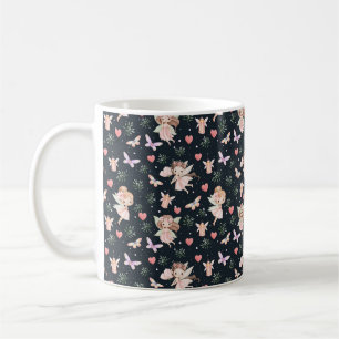 Sömlöst mönster med tecknad saga och blommor kaffemugg