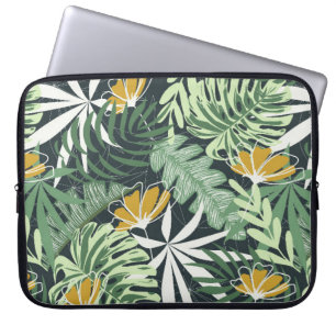 Sömlöst mönster med tropiska löv och blommor laptop fodral