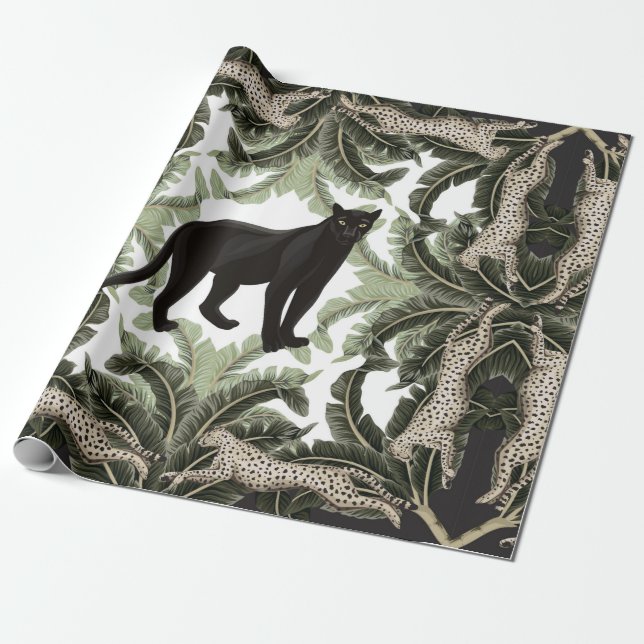 Sömlöst mönster med tropiska löv och djur presentpapper (Utrullad)