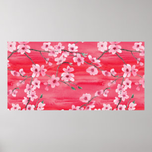 Sömlöst mönster med vacker blommar av körsbärsslan poster