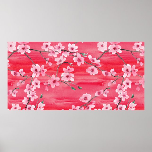 Sömlöst mönster med vacker blommar av körsbärsslan poster (Framsidan)