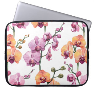 Sömlöst mönster med vattenfärgade orkidéblommor  laptop fodral