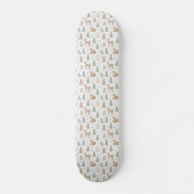Sömlöst mönster med vinter skogs djur mini skateboard bräda 18,5 cm (Framsida)