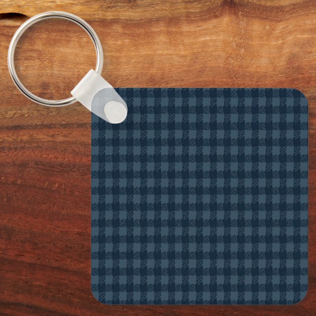 Sömlöst mörkblått och grått gingham-rustikt mönste nyckelring (Framsida)