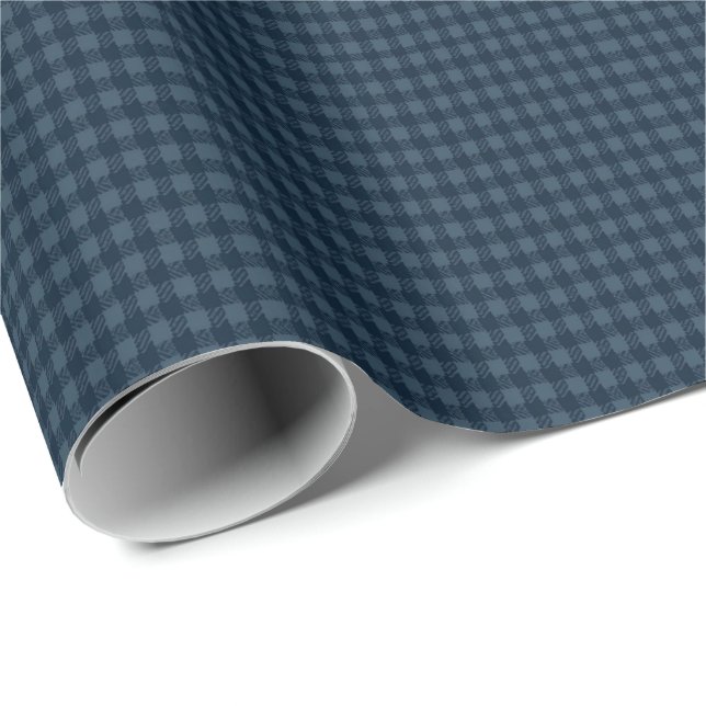 Sömlöst mörkblått och grått gingham-rustikt mönste presentpapper (Rullad Hörn)