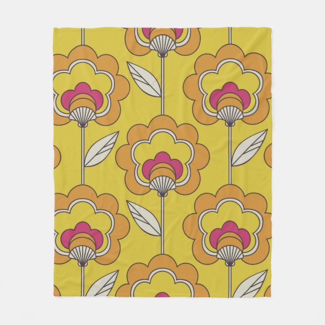sömlöst retrofritt blommönster fleecefilt (Framsidan)