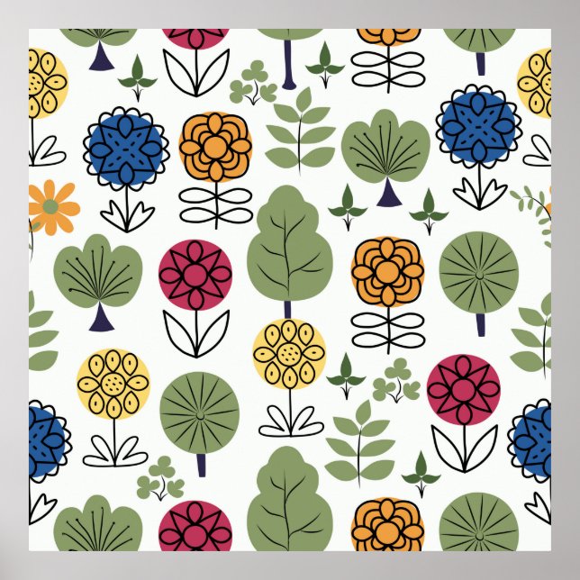 Sömlöst söt mönster, naturen på sommaren, abstrakt poster (Framsidan)