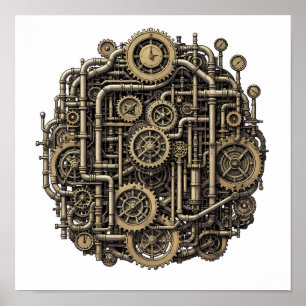 Sömlöst Steampunk-växel Mönsterduk och papper Poster