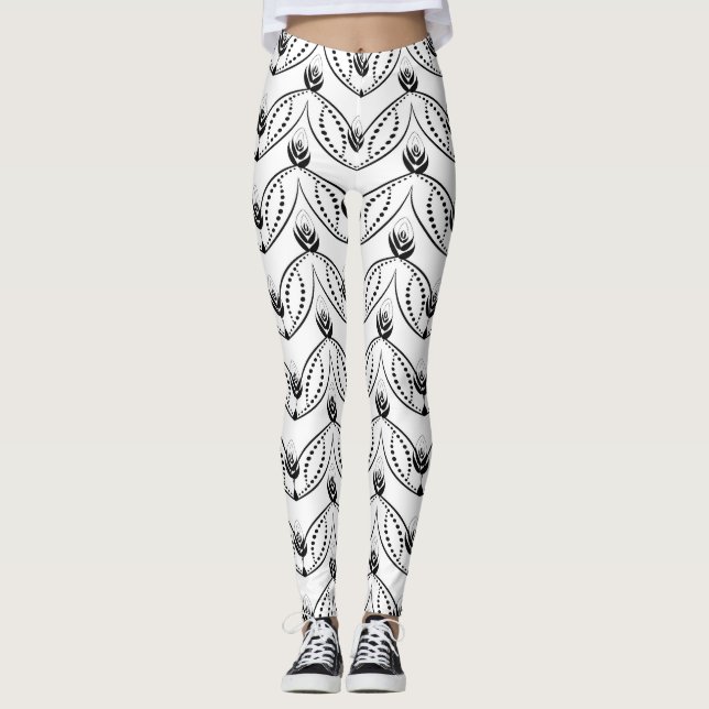 Sömlöst svartvitt mönster leggings (Framsida)