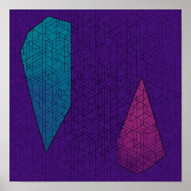 Sömlöst teal och magenta geometriskt mönster poster (Framsidan)
