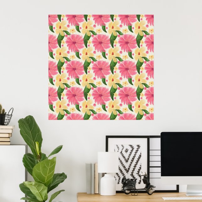 Sömlöst tropiskt blomster mönster poster (Hemmakontoret)
