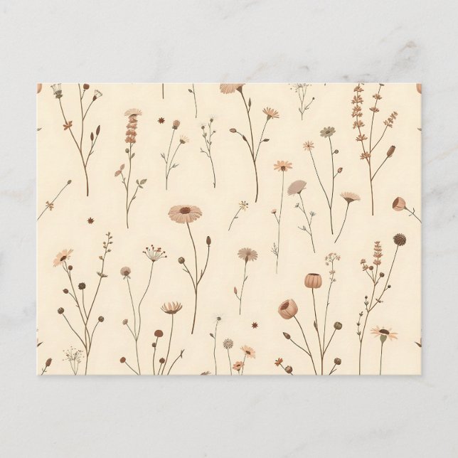 Sömlöst Vildblomma och Ängs Växt Mönster Vykort (Framsida)