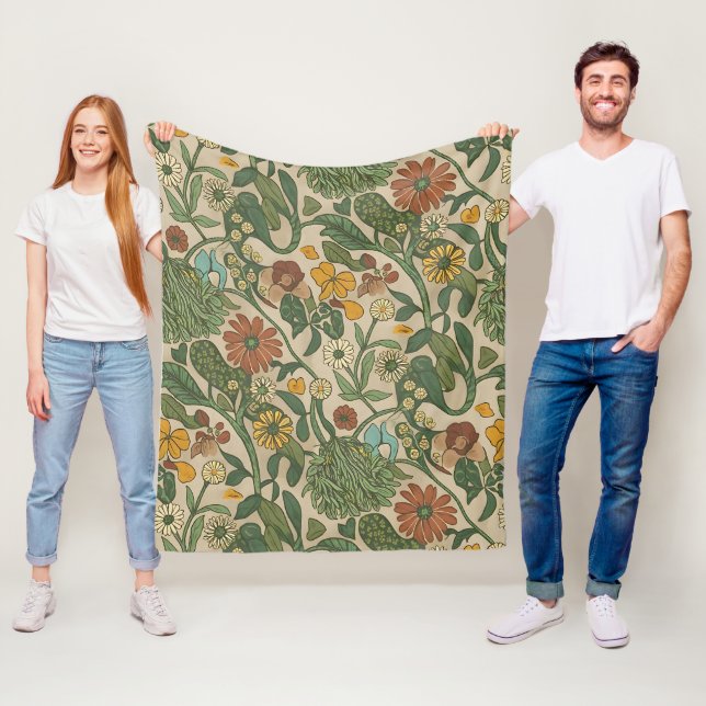 Sömlöst vintage botaniskt mönster  fleecefilt (På plats)