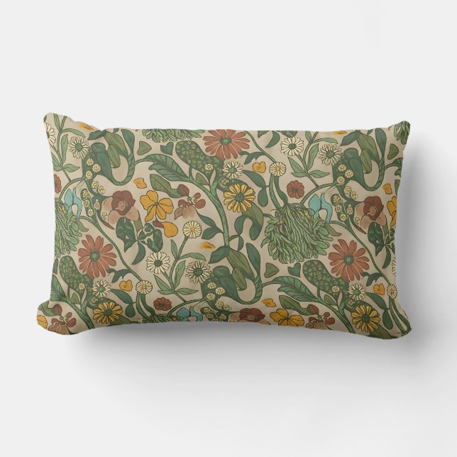 Sömlöst vintage botaniskt mönster lumbarkudde (Framsida)