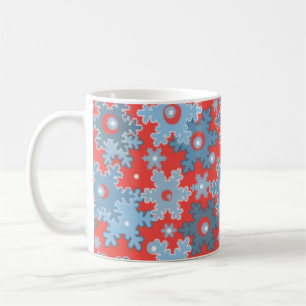Sömlöst vinter blått korallmönster snöflingor snö kaffemugg