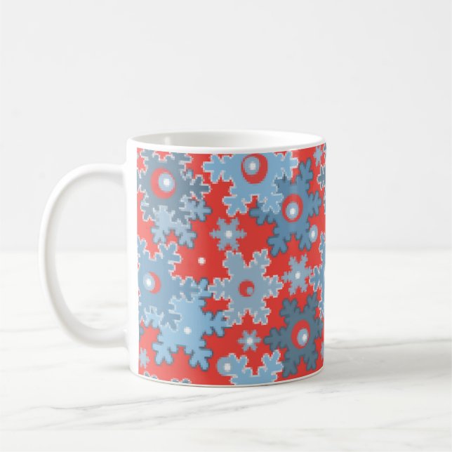 Sömlöst vinter blått korallmönster snöflingor snö kaffemugg (Vänster)