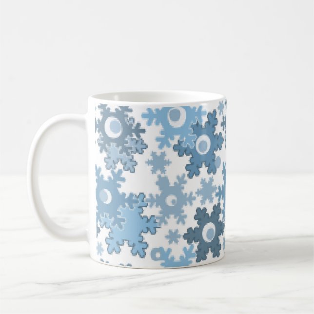 Sömlöst vinter ljusblå vit mönster snöflinga kaffemugg (Vänster)