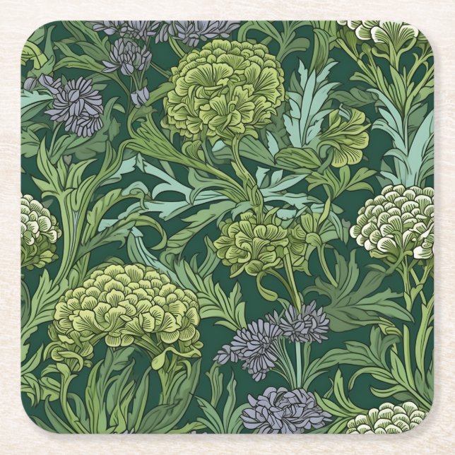 Sömlöst William Morris-inspirerat blommönster Underlägg Papper Kvadrat (Framsidan)