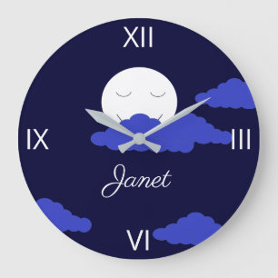 Sömma Måne med Mörk Clouds Stor Klocka