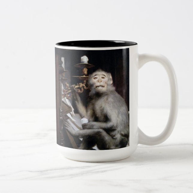 Sömmande apa Två-Tonad mugg (Höger)