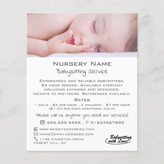 Sömmande Baby Babysit, Daycare, Nursery Advert Flygblad (Framsidan)