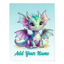 Sömmande Baby Dragon - Anpassat namn Poster