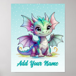 Sömmande Baby Dragon - Anpassat namn Poster