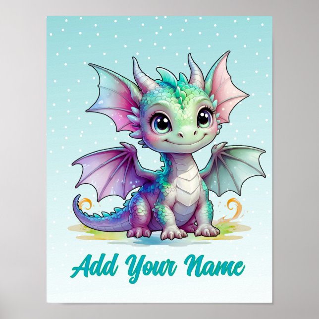 Sömmande Baby Dragon - Anpassat namn Poster (Framsidan)